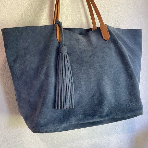 Ala Pilar Blue Suede Leather Tote Large - Picture 6 of 16